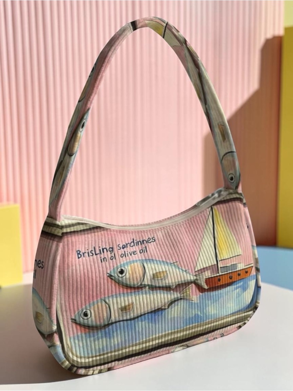 🆕 Sardine Print - Tiny Shoulder Bag - Sailboat Motif - Pink